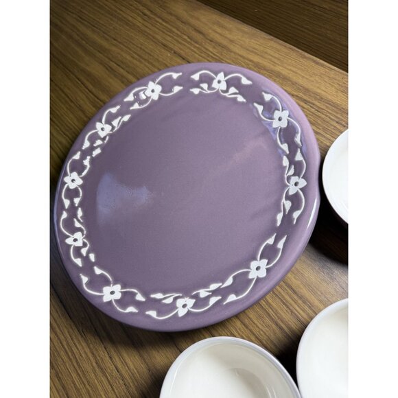 Vintage Jaliang Floral Ceramic Tea Set With Plates Creamer & Sugar Bowl Purple & - Picture 7 of 13